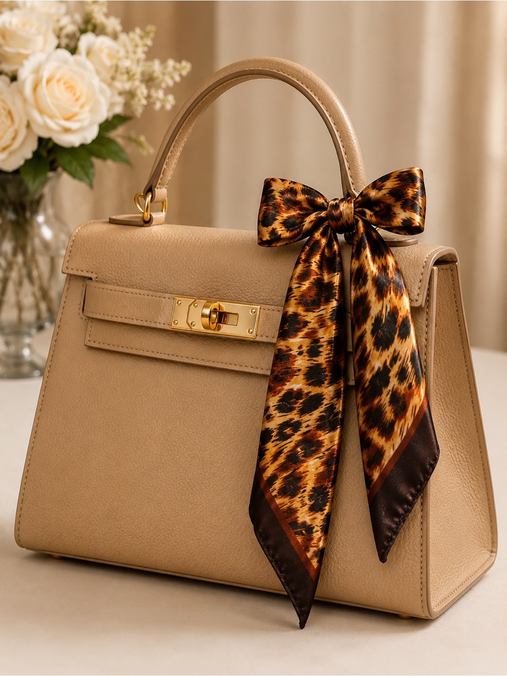 Twilly Leopard-Print Satin Neck Scarf - Brown & Black - Picture 2 of 2